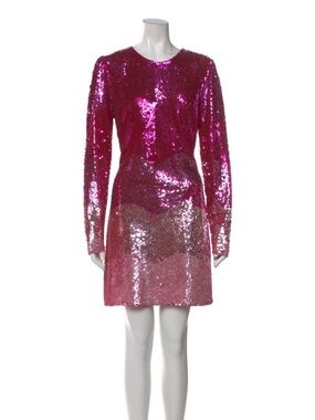Mac Duggal Fuchsia to Light Pink Ombre Sequin Long-Sleeve Mini Dress